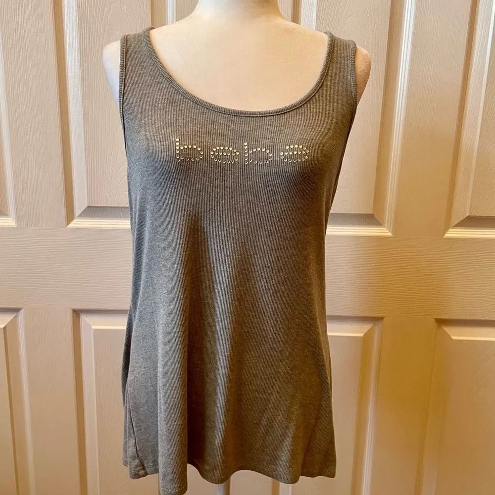 Bebe Gray Rhinestone Tank Top Size 2X - Picture 2 of 6